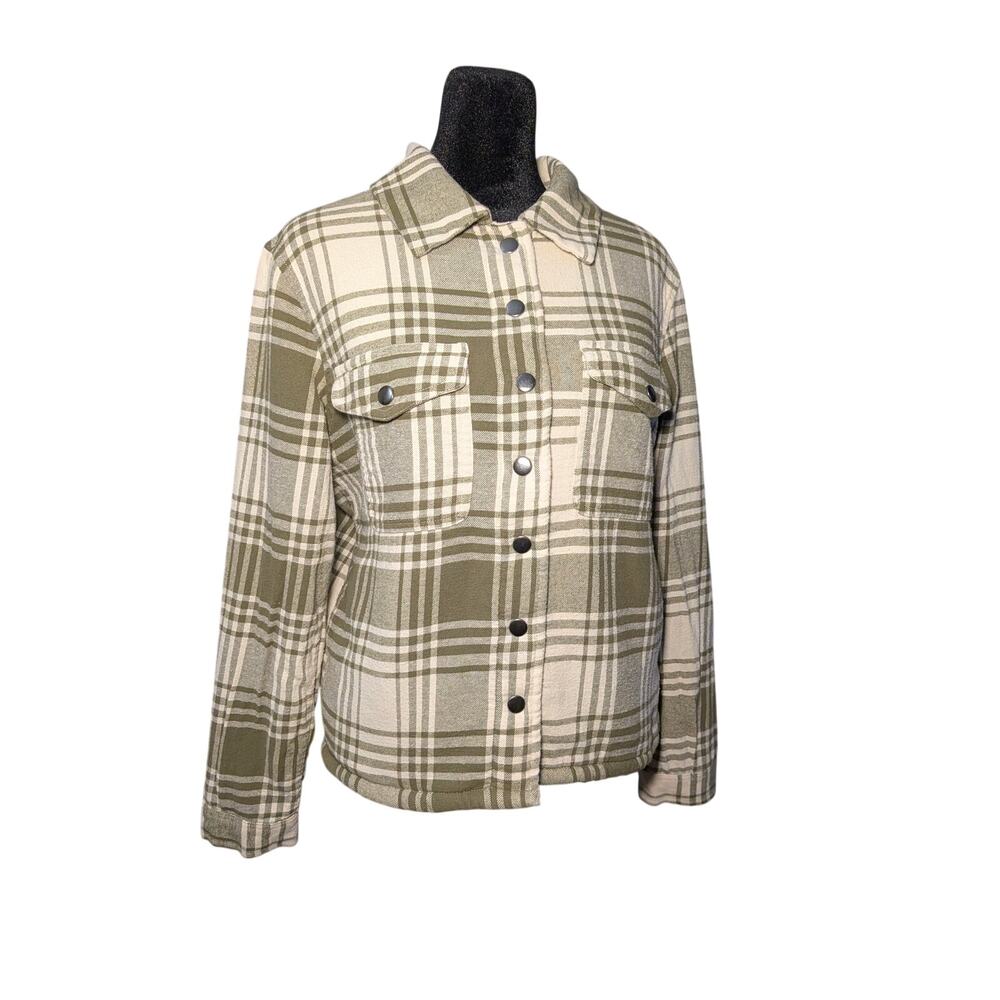 Lucky Brand Women's Small Plaid Sherpa Lined Shacket Quilted Jacket Olive Green